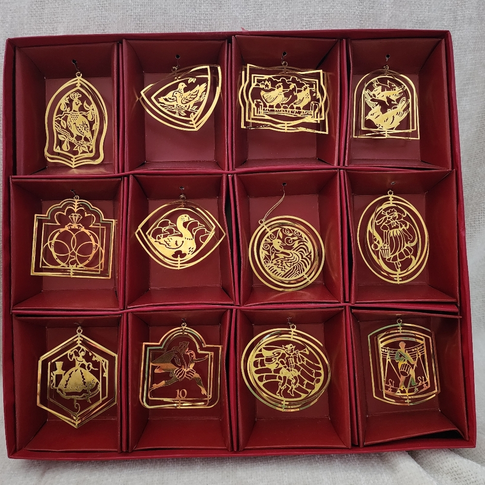 Vintage Twelve Days of Christmas Brass Ornament Collection
